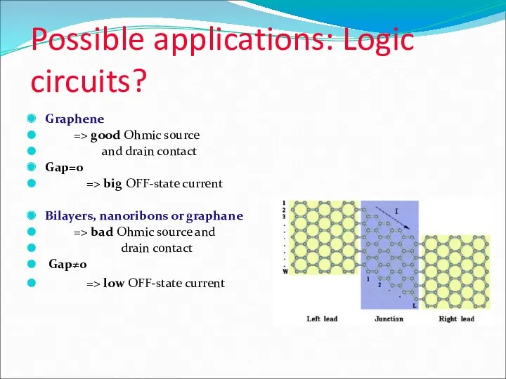 Possible applications: Logic circuits? Graphene => good Ohmic source and