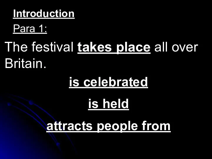 The festival takes place all over Britain. is celebrated is