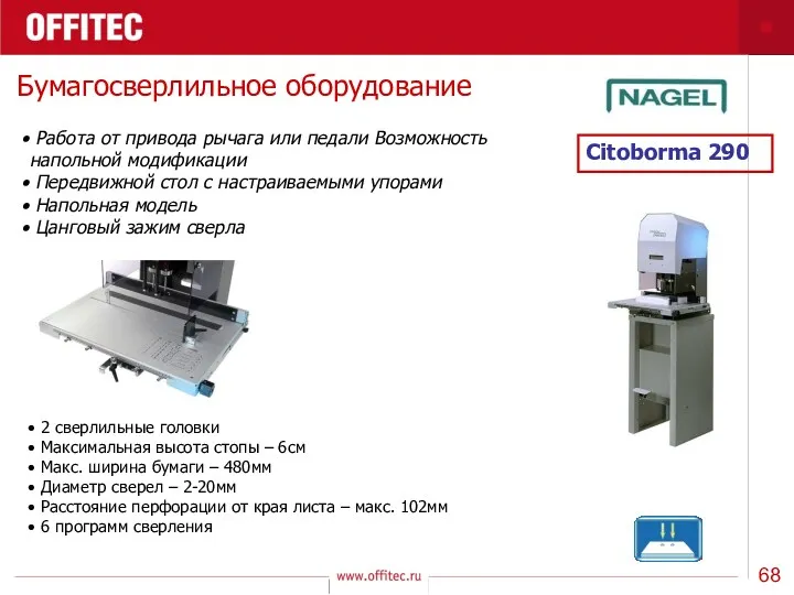 Бумагосверлильное оборудование Citoborma 290 2 сверлильные головки Максимальная высота стопы