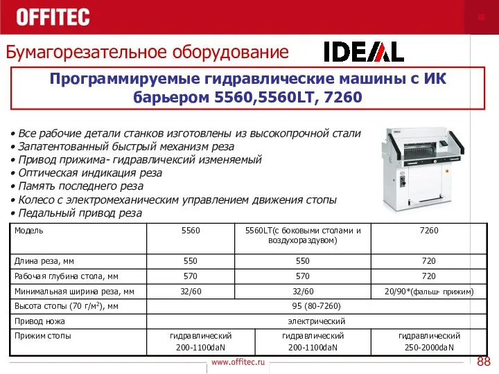 Бумагорезательное оборудование Программируемые гидравлические машины с ИК барьером 5560,5560LT, 7260