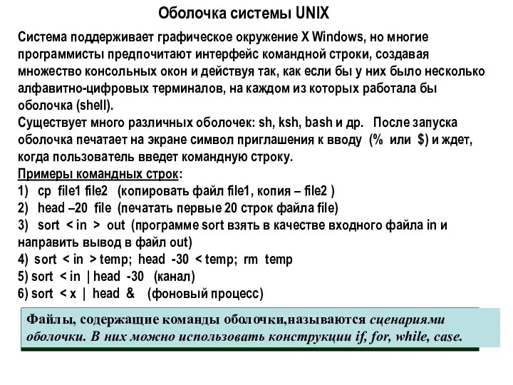 Оболочка системы UNIX Система поддерживает графическое окружение X Windows, но