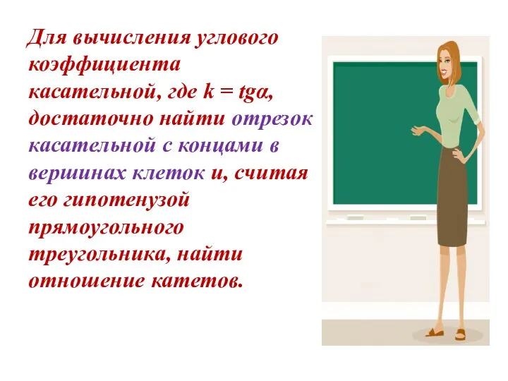 Для вычисления углового коэффициента касательной, где k = tgα, достаточно