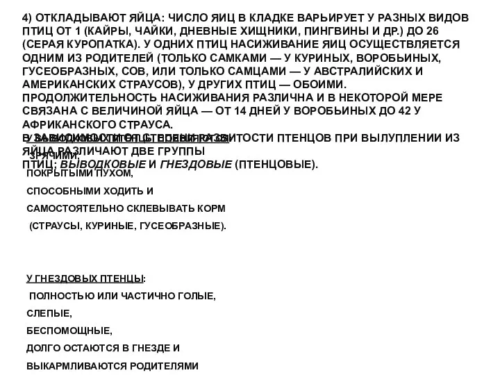 4) ОТКЛАДЫВАЮТ ЯЙЦА: ЧИСЛО ЯИЦ В КЛАДКЕ ВАРЬИРУЕТ У РАЗНЫХ