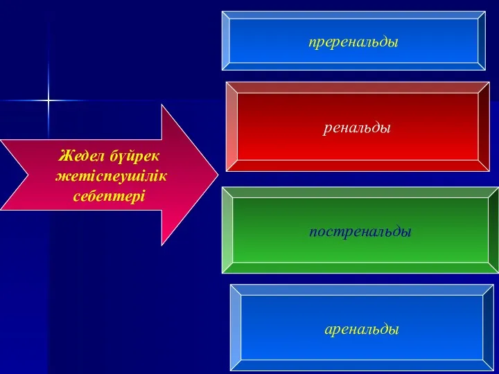 постренальды преренальды ренальды Жедел бүйрек жетіспеушілік себептері аренальды