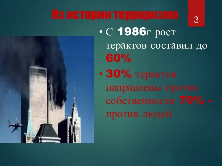 Из истории терроризма С 1986г рост терактов составил до 60%