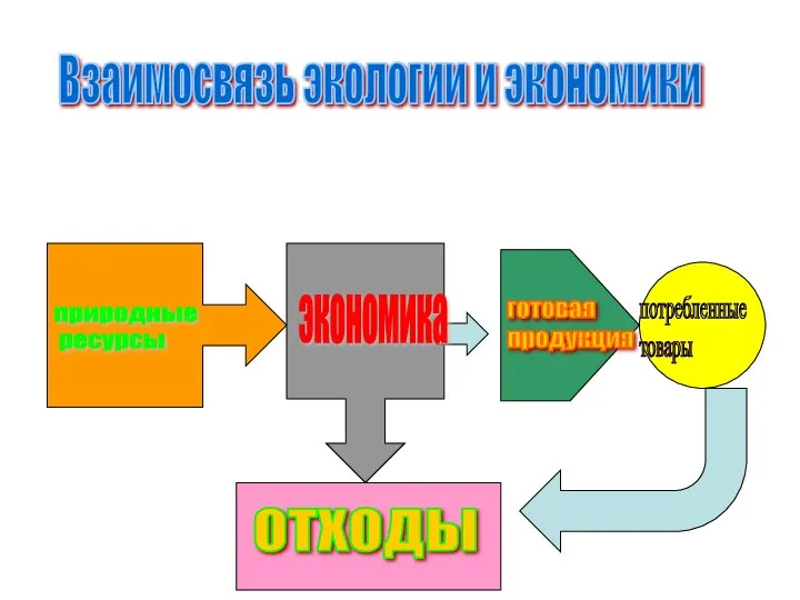 Взаимосвязь экологии и экономики природные ресурсы экономика готовая продукция потребленные товары ОТХОДЫ