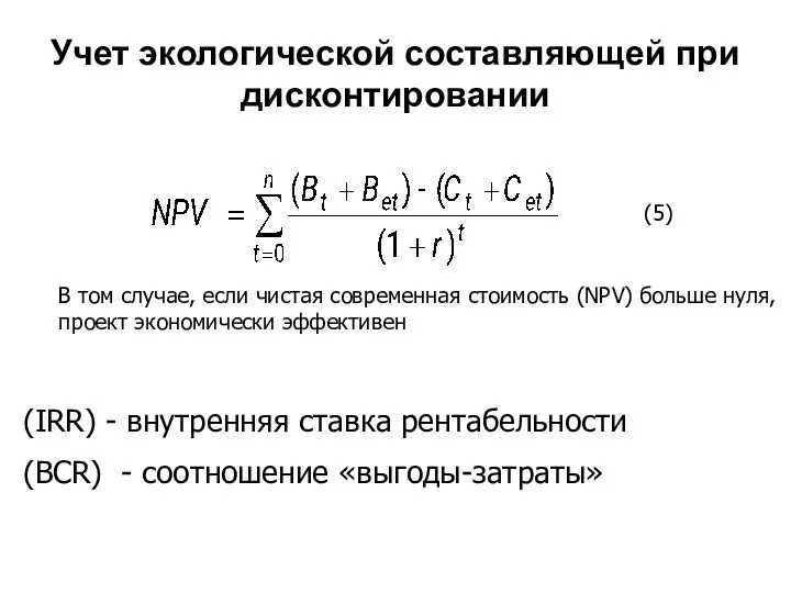 Учет экологической составляющей при дисконтировании В том случае, если чистая