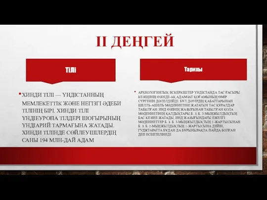 II ДЕҢГЕЙ ХИНДИ ТІЛІ — ҮНДІСТАННЫҢ МЕМЛЕКЕТТІК ЖӘНЕ НЕГІЗГІ ӘДЕБИ