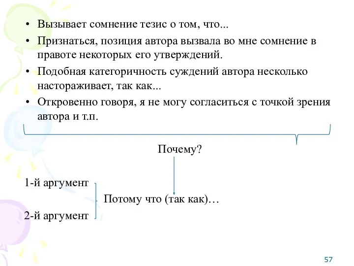 Вызывает сомнение тезис о том, что... Признаться, позиция автора вызвала