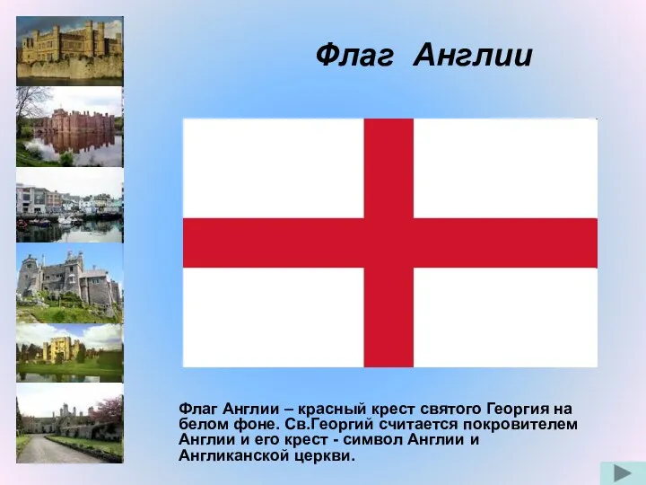 Флаг Англии Флаг Англии – красный крест святого Георгия на