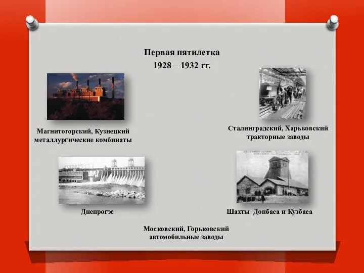 Первая пятилетка 1928 – 1932 гг. Магнитогорский, Кузнецкий металлургические комбинаты