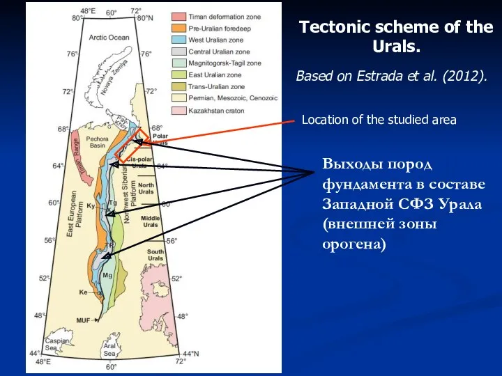 Tectonic scheme of the Urals. Based on Estrada et al. (2012).