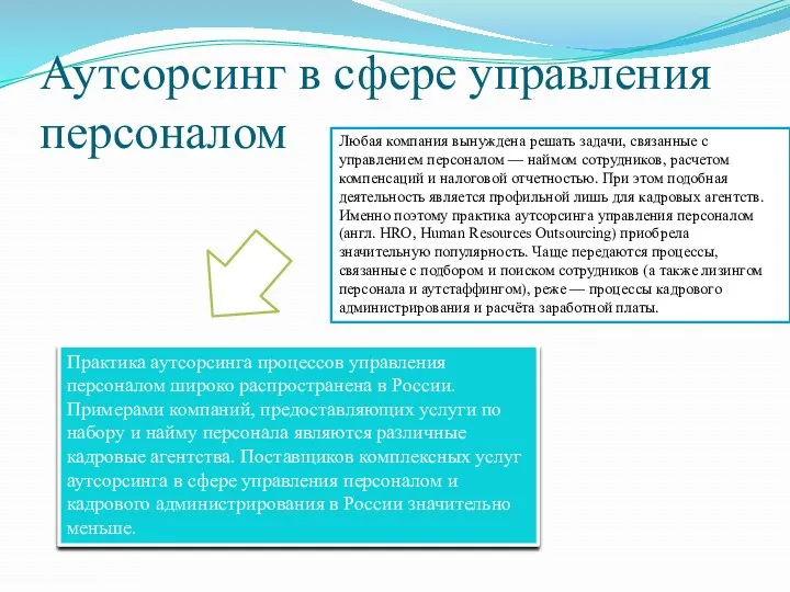 Аутсорсинг в сфере управления персоналом Любая компания вынуждена решать задачи,