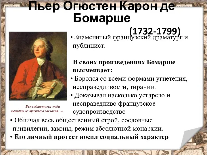 Пьер Огюстен Карон де Бомарше (1732-1799) Знаменитый французский драматург и