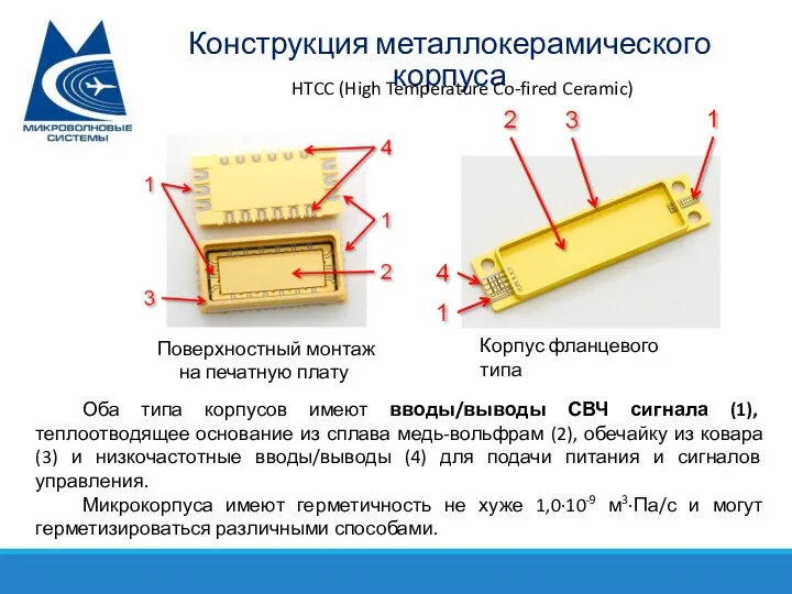 Конструкция металлокерамического корпуса HTCC (High Temperature Co-fired Ceramic) Корпус фланцевого