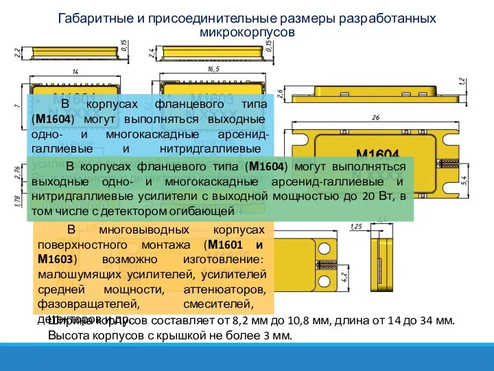 Ширина корпусов составляет от 8,2 мм до 10,8 мм, длина