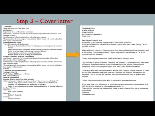 Step 3 – Cover letter