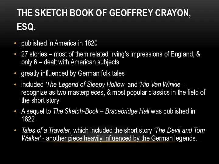 THE SKETCH BOOK OF GEOFFREY CRAYON, ESQ. published in America