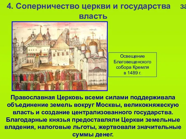 Освещение Благовещенского собора Кремля в 1489 г. 4. Соперничество церкви