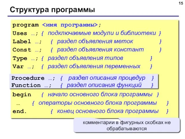 © С.В.Кухта, 2009 Структура программы program ; Uses …; {