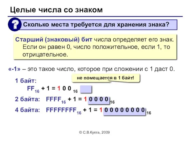 © С.В.Кухта, 2009 «-1» – это такое число, которое при