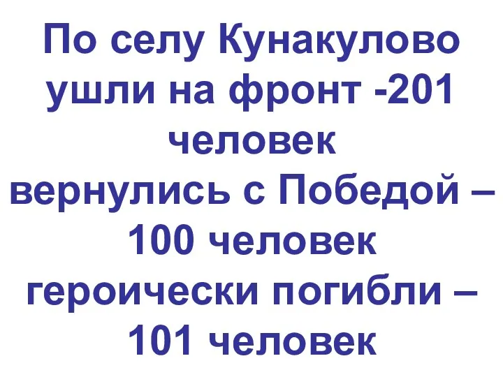 По селу Кунакулово ушли на фронт -201 человек вернулись с