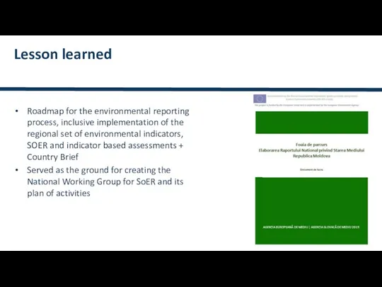 Roadmap for the environmental reporting process, inclusive implementation of the