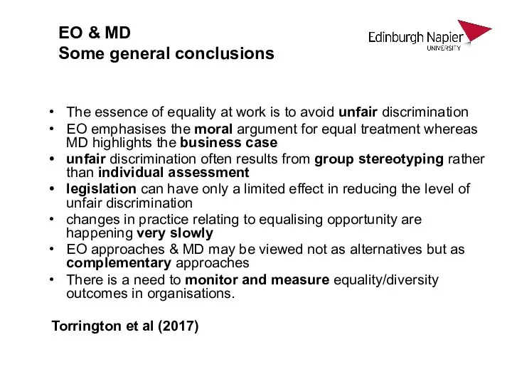 EO & MD Some general conclusions The essence of equality