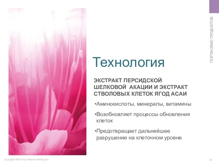 ПОРТФОЛИО ПРОДУКТОВ Copyright ©2016 by Oriflame Holding AG ЭКСТРАКТ ПЕРСИДСКОЙ