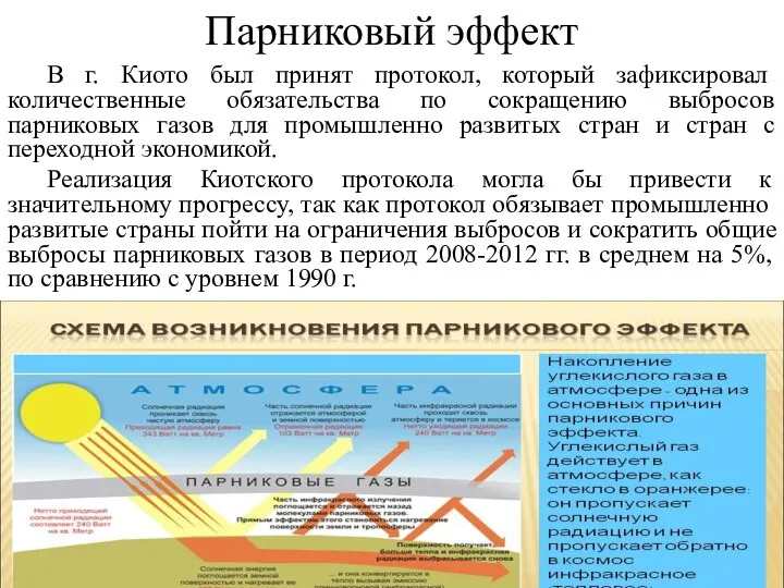 Парниковый эффект В г. Киото был принят протокол, который зафиксировал