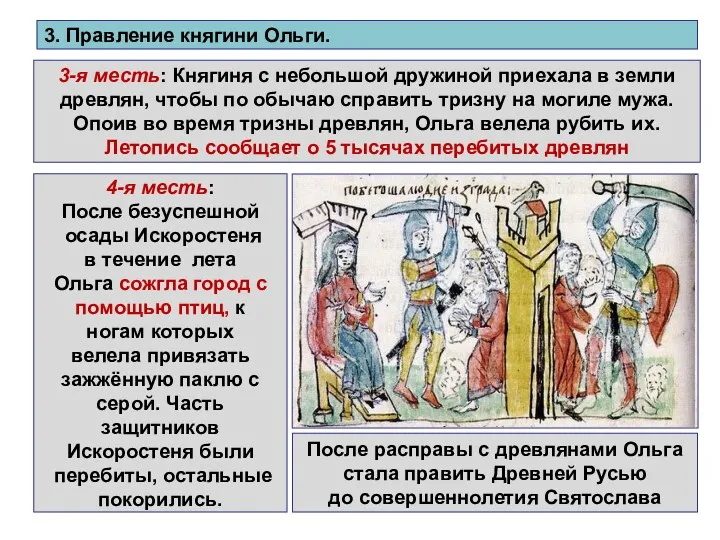 3. Правление княгини Ольги. 3-я месть: Княгиня с небольшой дружиной