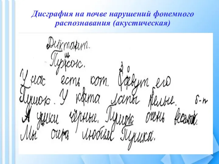 Дисграфия на почве нарушений фонемного распознавания (акустическая)