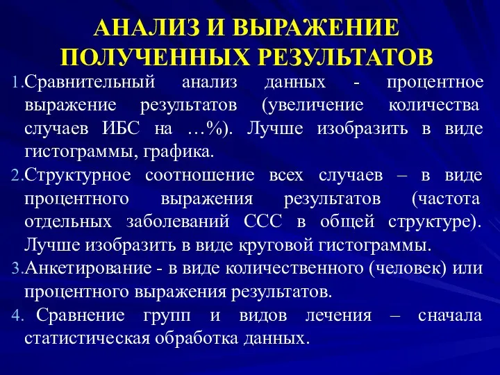 АНАЛИЗ И ВЫРАЖЕНИЕ ПОЛУЧЕННЫХ РЕЗУЛЬТАТОВ Сравнительный анализ данных - процентное