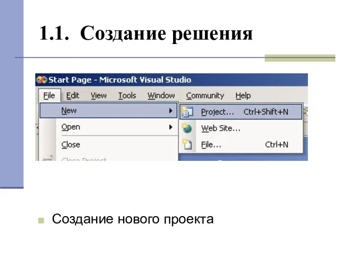 1.1. Создание решения Создание нового проекта