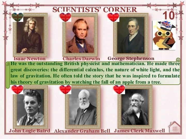 SCIENTISTS’ CORNER 10 Charles Darwin James Clerk Maxwell Alexander Graham