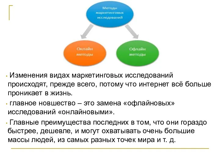 Изменения видах маркетинговых исследований происходят, прежде всего, потому что интернет