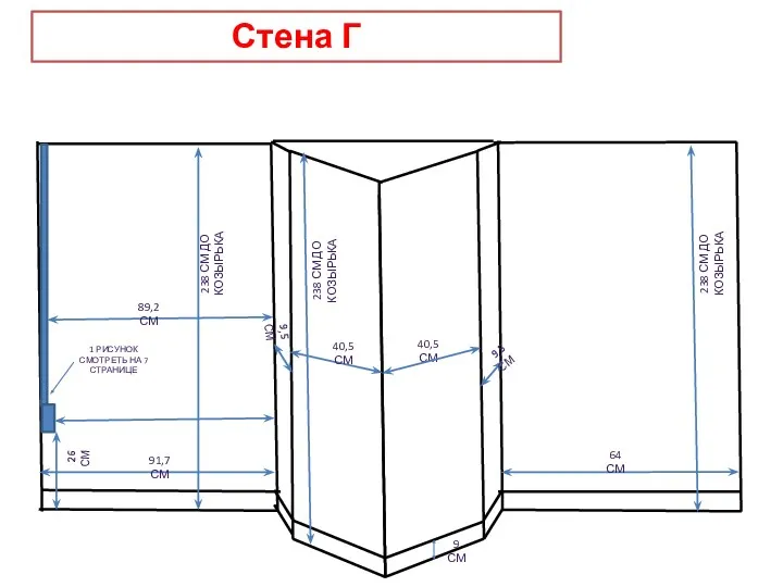 Стена Г 40,5 СМ 9 СМ 40,5 СМ 238 СМ ДО КОЗЫРЬКА 9,5