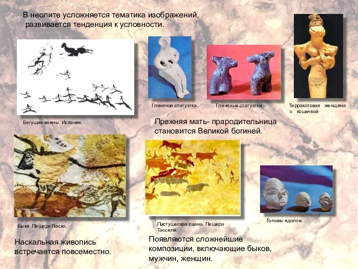 . Пастушеская сцена. Пещера Тассили. Терракотовая женщина с кошечкой Быки.