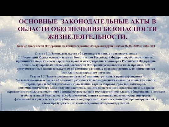 ОСНОВНЫЕ ЗАКОНОДАТЕЛЬНЫЕ АКТЫ В ОБЛАСТИ ОБЕСПЕЧЕНИЯ БЕЗОПАСНОСТИ ЖИЗНЕДЕЯТЕЛЬНОСТИ. Кодекс Российской