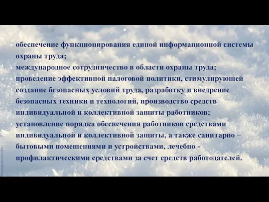 обеспечение функционирования единой информационной системы охраны труда; международное сотрудничество в