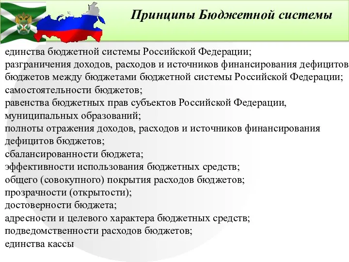 Принципы Бюджетной системы единства бюджетной системы Российской Федерации; разграничения доходов,