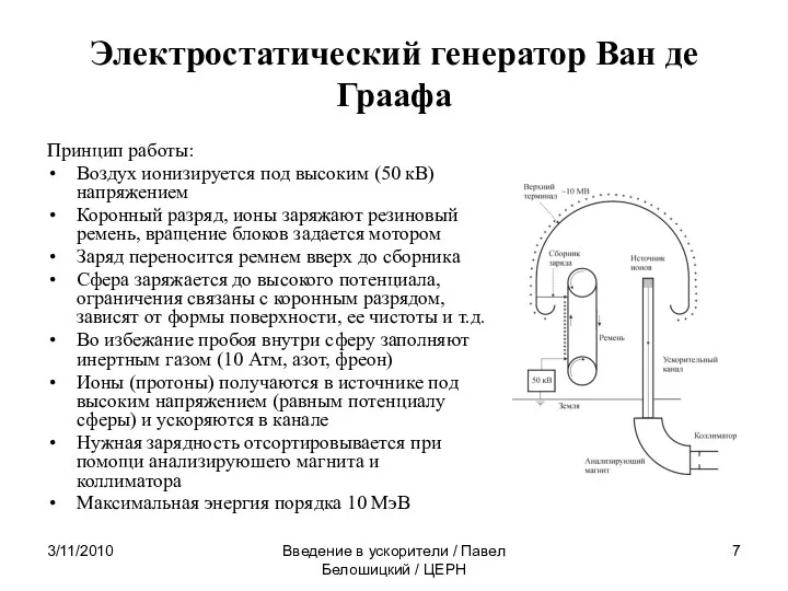 3/11/2010 Введение в ускорители / Павел Белошицкий / ЦЕРН Электростатический