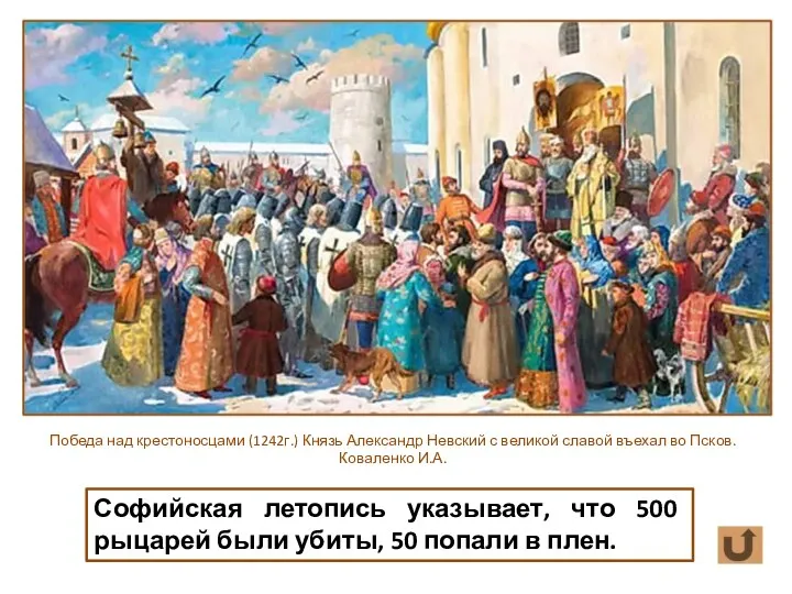 Софийская летопись указывает, что 500 рыцарей были убиты, 50 попали в плен. Победа