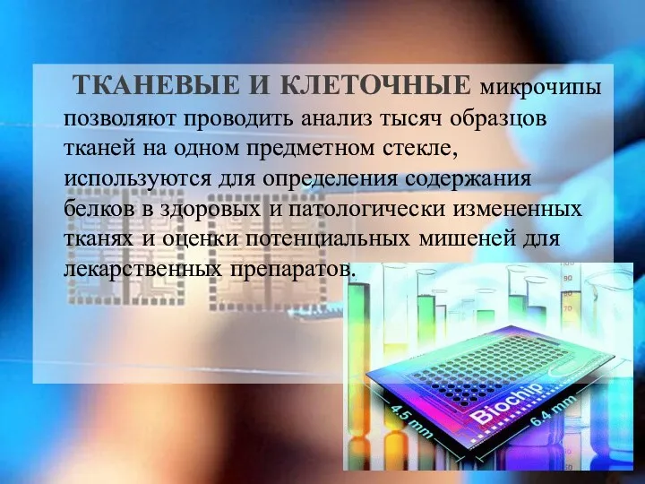 ТКАНЕВЫЕ И КЛЕТОЧНЫЕ микрочипы позволяют проводить анализ тысяч образцов тканей