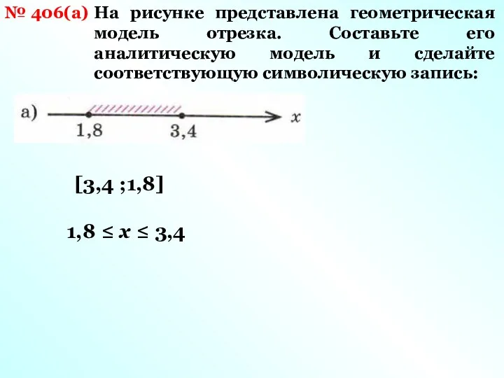 № 406(а) На рисунке представлена геометрическая модель отрезка. Составьте его