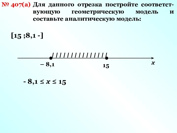 № 407(а) Для данного отрезка постройте соответст- вующую геометрическую модель