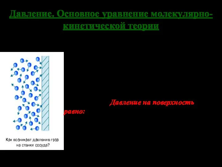 Давление. Основное уравнение молекулярно-кинетической теории Давление газа на стенку сосуда