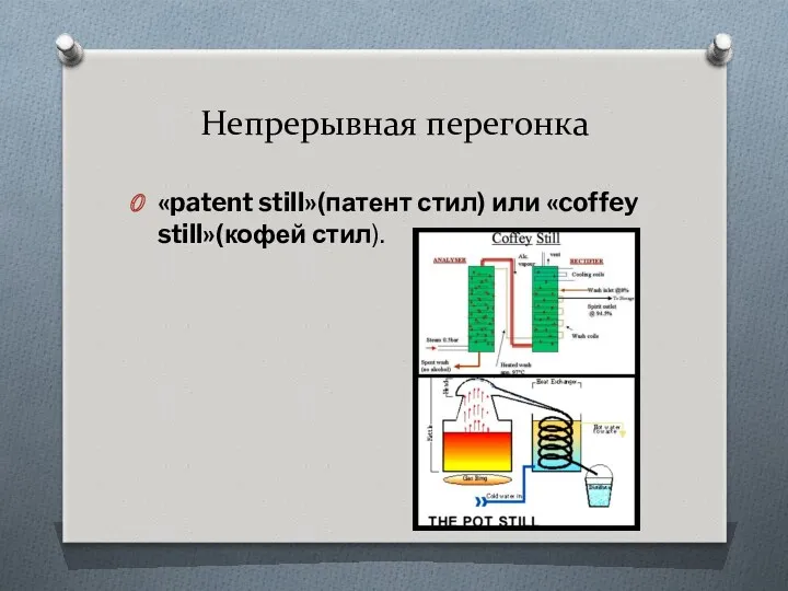 Непрерывная перегонка «patent still»(патент стил) или «coffey still»(кофей стил).