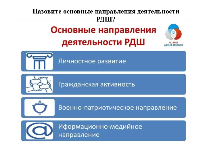 Назовите основные направления деятельности РДШ?