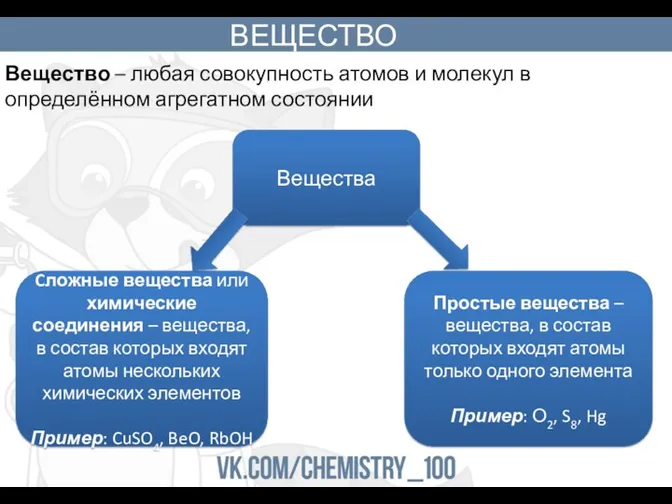 ВЕЩЕСТВО Вещество – любая совокупность атомов и молекул в определённом